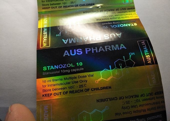 Etichette per fiale di vetro a colori con ologramma dorato Etichette per bottiglie di farmacia di Aus Pharma Design
