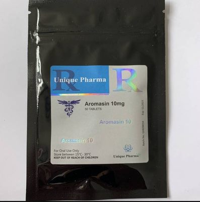 Il Pharma unico Aromasin 10mg identifica con le borse nere della chiusura lampo del di alluminio