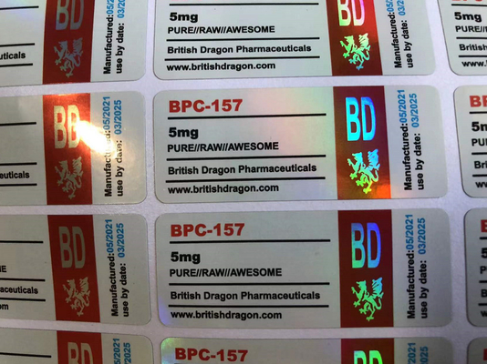 Etichette di bottiglie di peptidi per iniezioni a forma quadrata PET di plastica 2 ml sterile Finitura lucida Eco-friendly Per bpc