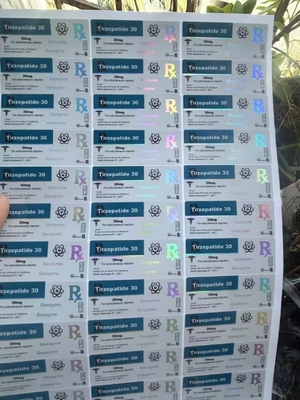 Etichette per flaconi di vetro di peptidi da 40 mg di Tirze  Patide con design personalizzato