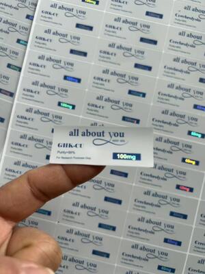 Etichette del flaconcino GHK-CU 5MG con effetto luccicante laser