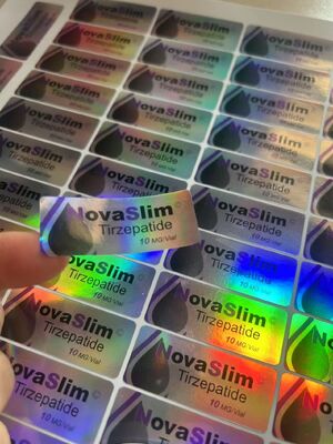 Etichette del flaconcino di tizepatide 10 mg con adesivo per l' imballaggio dei peptidi