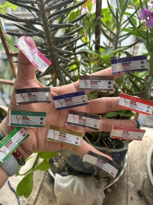 Etichette di flaconcini da 2 ml per diversi prodotti peptidici con stampa dorata rotonda