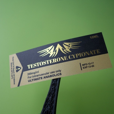 Adesivo per fiala anabolizzante da 10 ml in lamina d'oro lucida a prova di olio