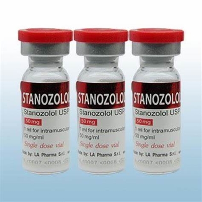 Etichette per fiale personalizzate LA Pharma Winstrol da 10 ml con parte superiore effetto laser rosso